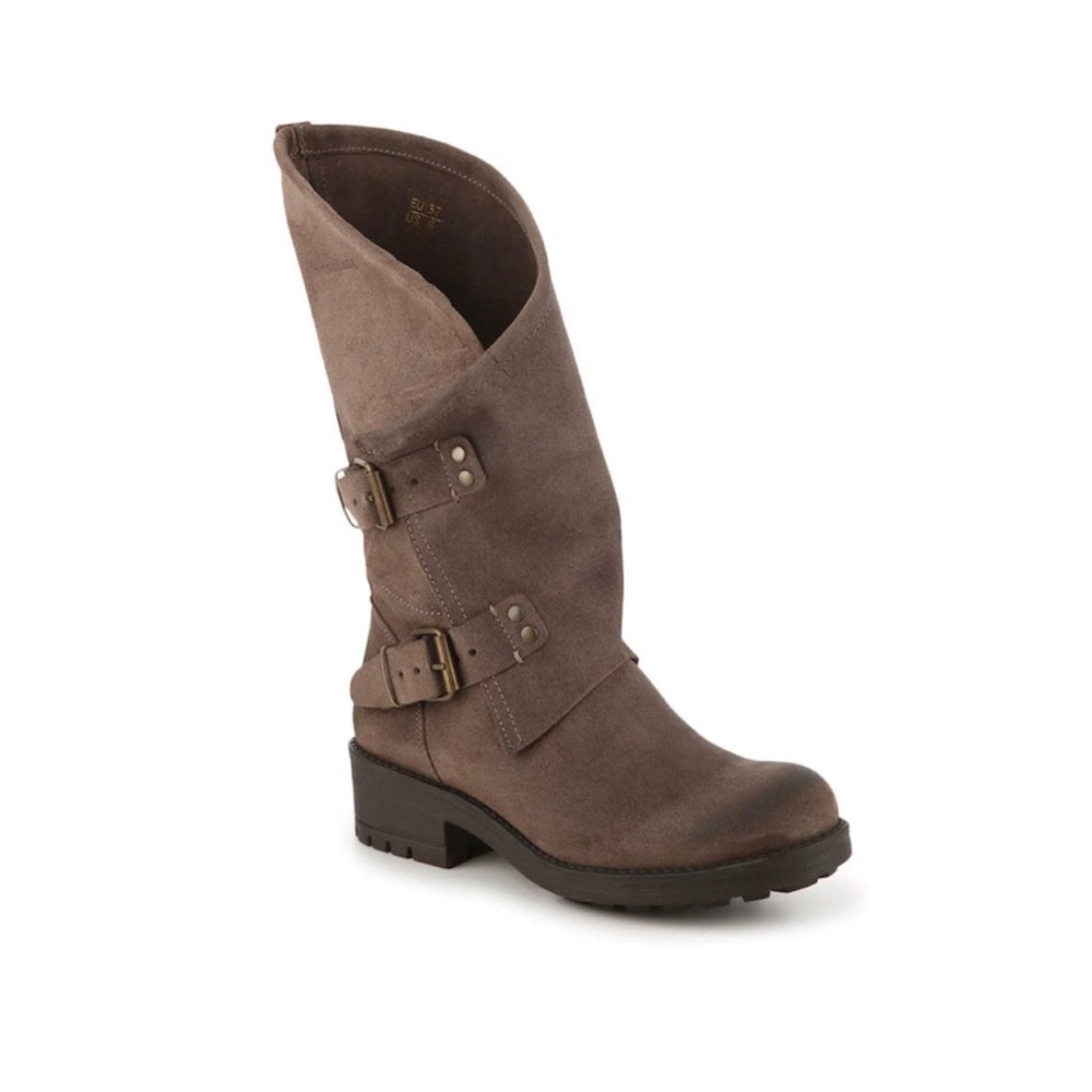 Coolway Cookie Dark Taupe Boho Desert Slouchy Buckled Leather Biker Boots 40/9.5